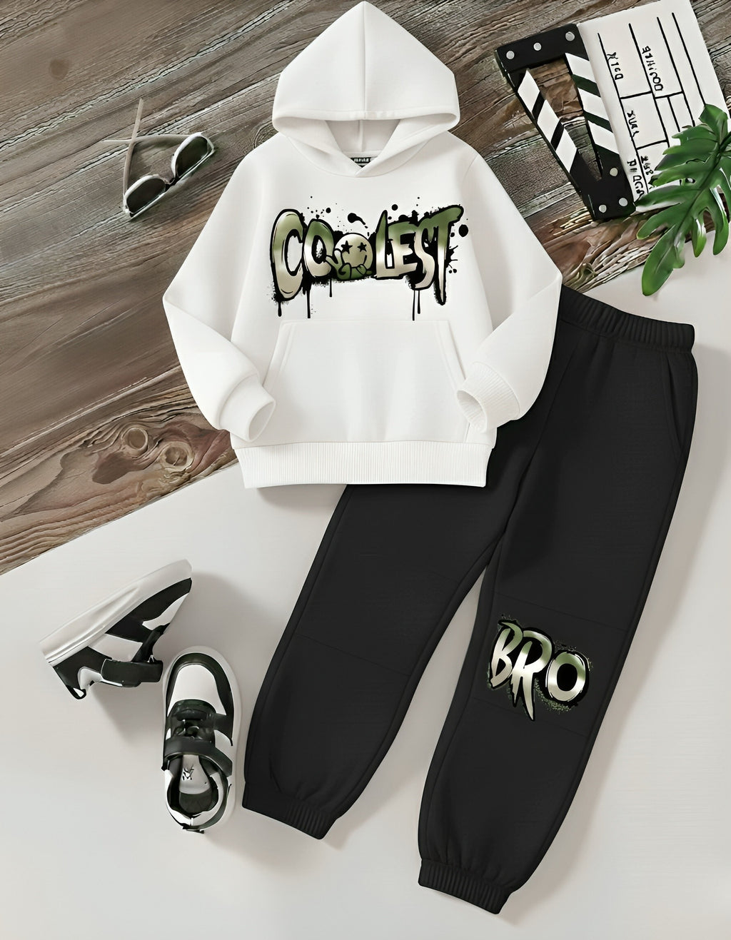 Coolest White Hoodie Black Trouser Soft fleece Winter Track Suit