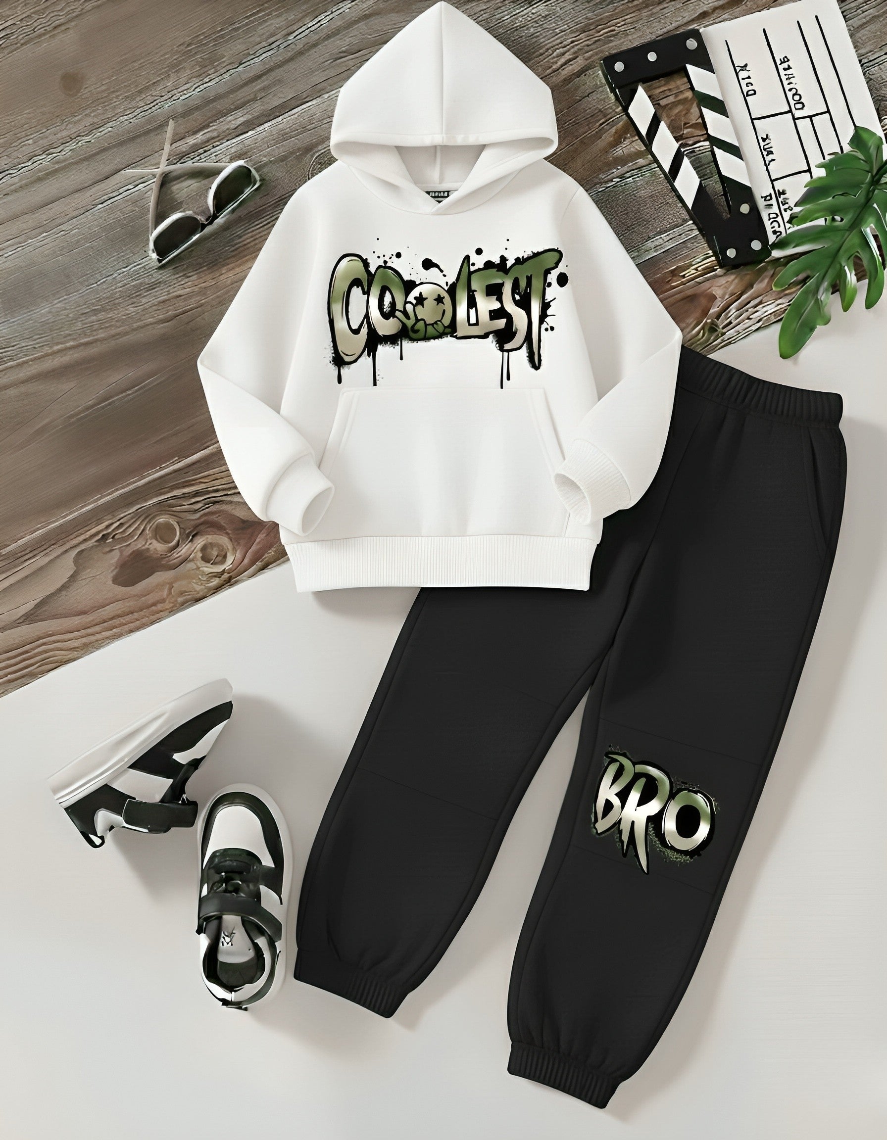 Coolest White Hoodie Black Trouser Soft fleece Winter Track Suit