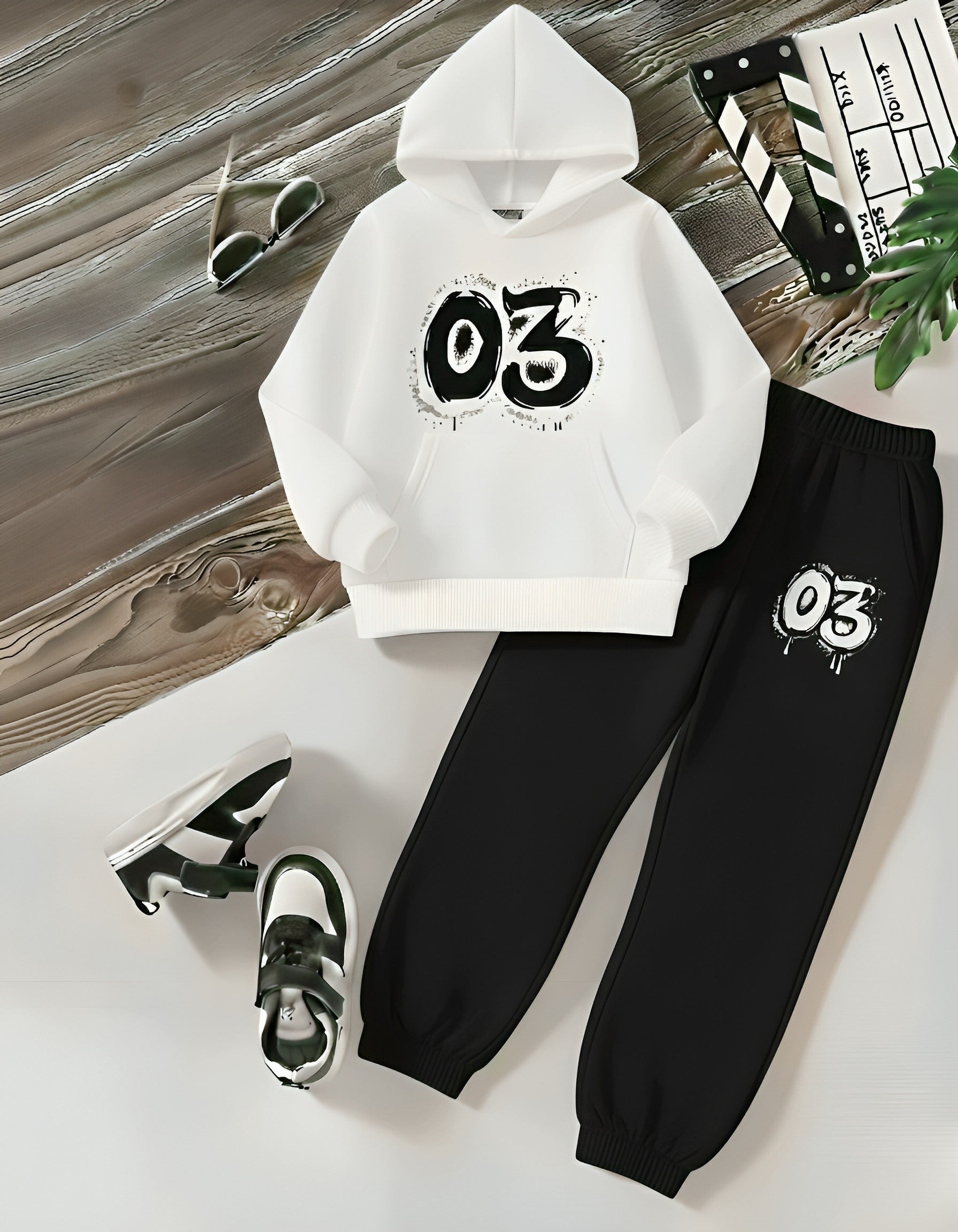 03 White Hoodie & Black Trouser