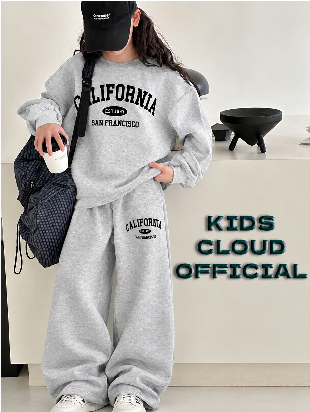 Teen Girl Baggy Suit Relaxed Fit California Soft Cotton Fleece Heather Grey for Winter
