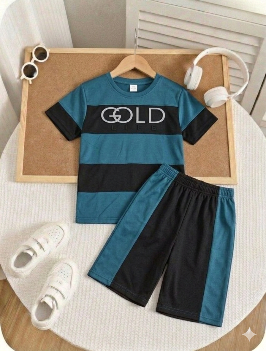 Gold Life Peacock & Black Color Jersey Casual Suit