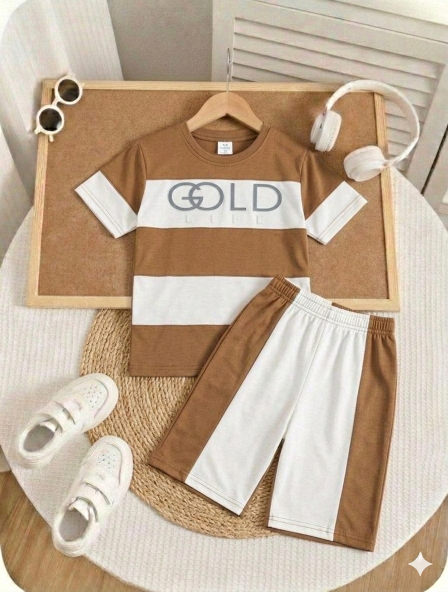 Gold Life Brown & Cream Color Jersey Casual Suit