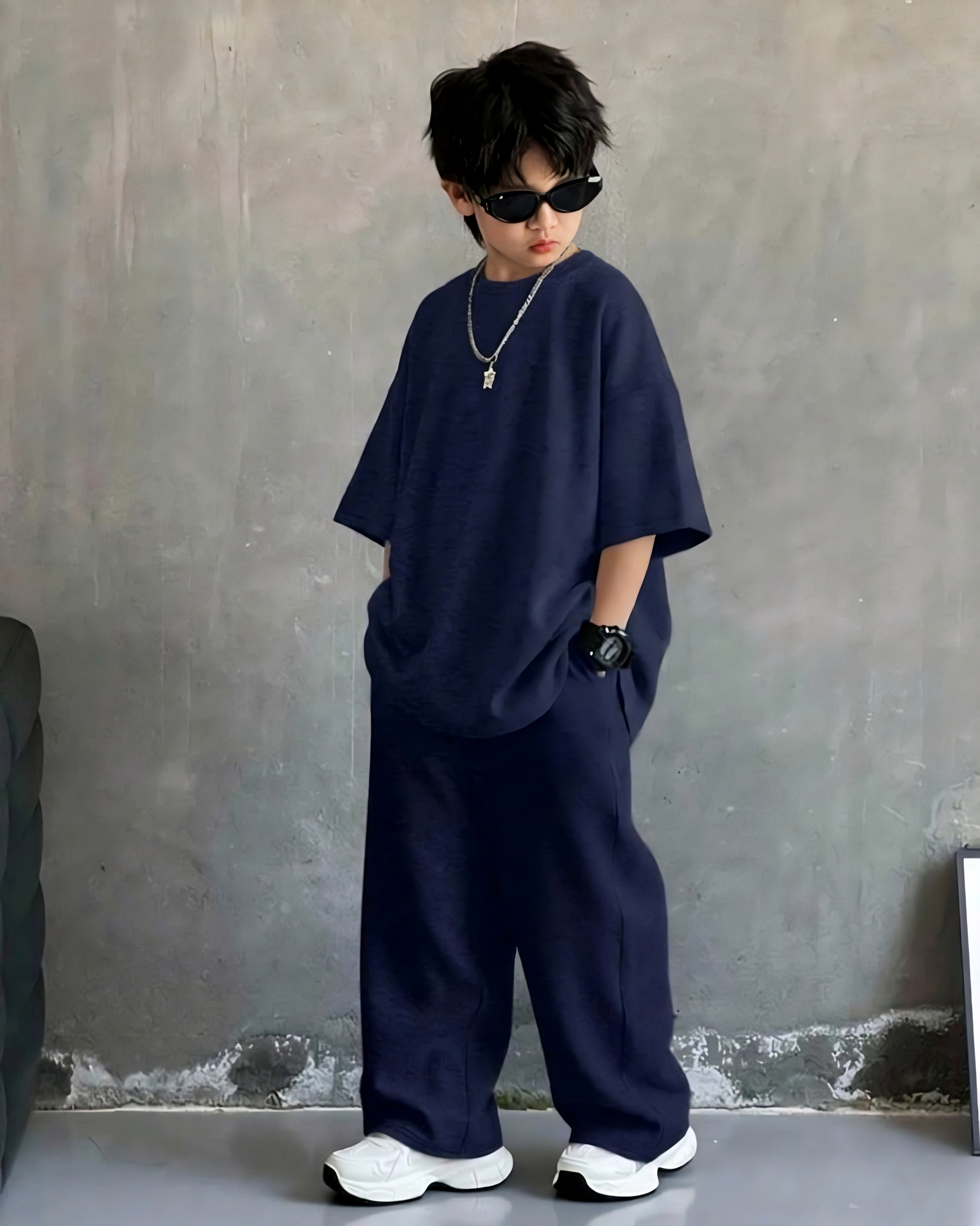 Baggy Suit Navy Blue Soft Cotton Jersey for Summer