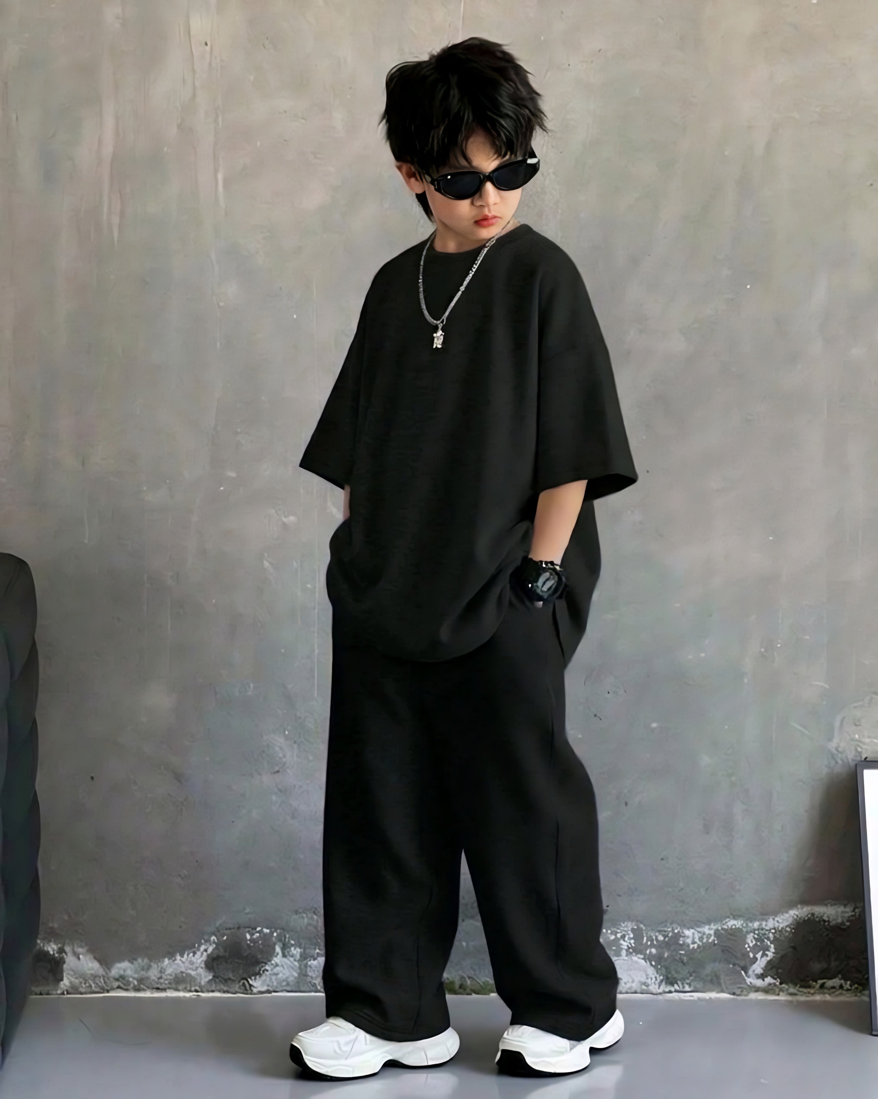 Baggy Suit Black Soft Cotton Jersey for Summer