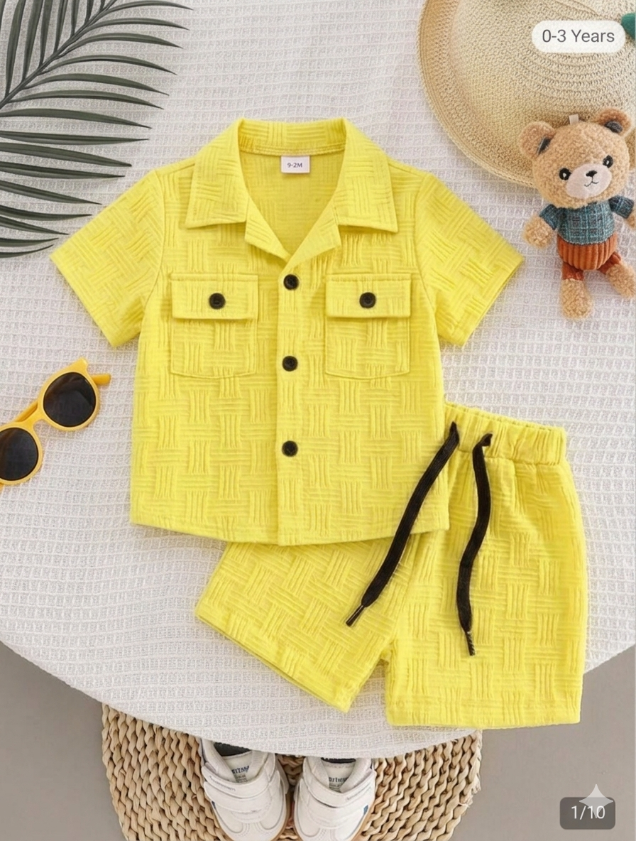 Embossed Texture Yellow Suit Soft Cotton for Summer (1 to 4 Year)