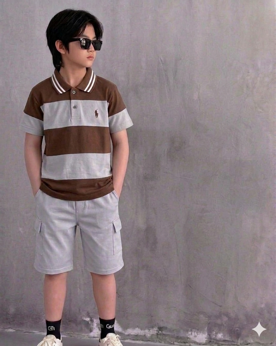 Polo T-Shirt Grey with Denim Short, Soft Cotton for Summer (1 to 4 Year)