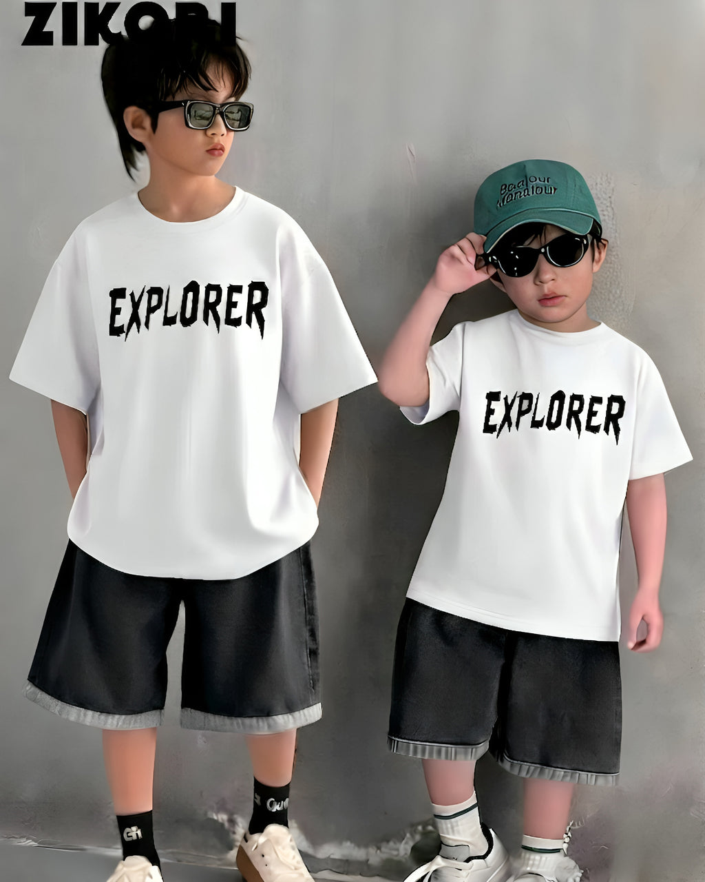 Baggy Suit With Black Denim Nicker White T-Shirt Soft Cotton Jersey for Summer