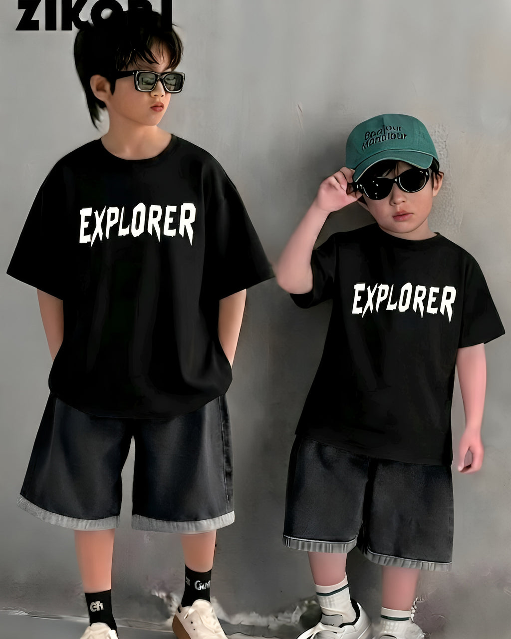 Baggy Suit With Black Denim Nicker Black T-Shirt Soft Cotton Jersey for Summer