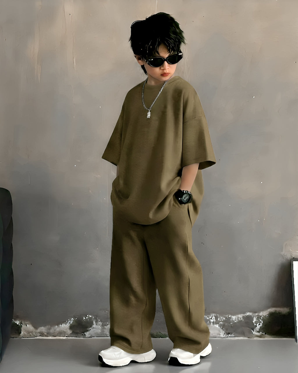 Baggy Suit Olive Green Soft Cotton Jersey for Summer