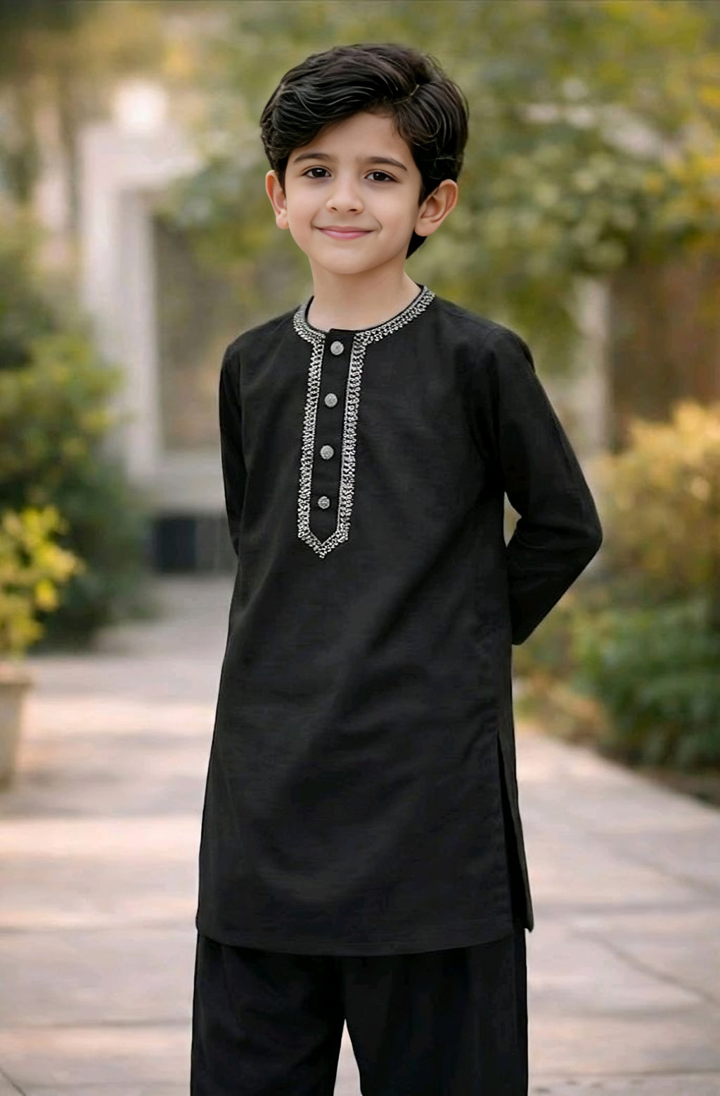 100% Cotton Loan Kameez Shalwar Black Color Round Neck Embroidery (2 to 6 year)