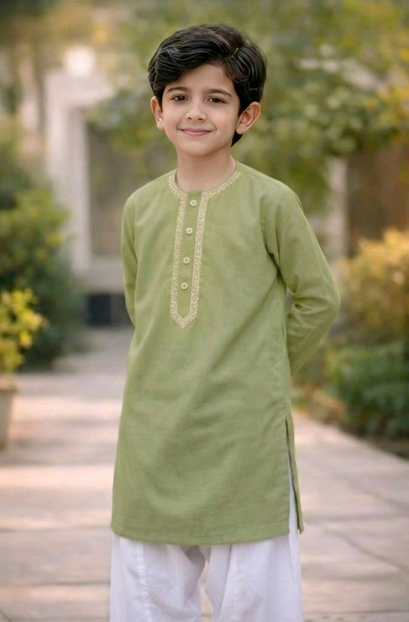 100% Cotton Loan Kameez with White Shalwar Lemon Color Round Neck Embroidery (2 to 18 year)