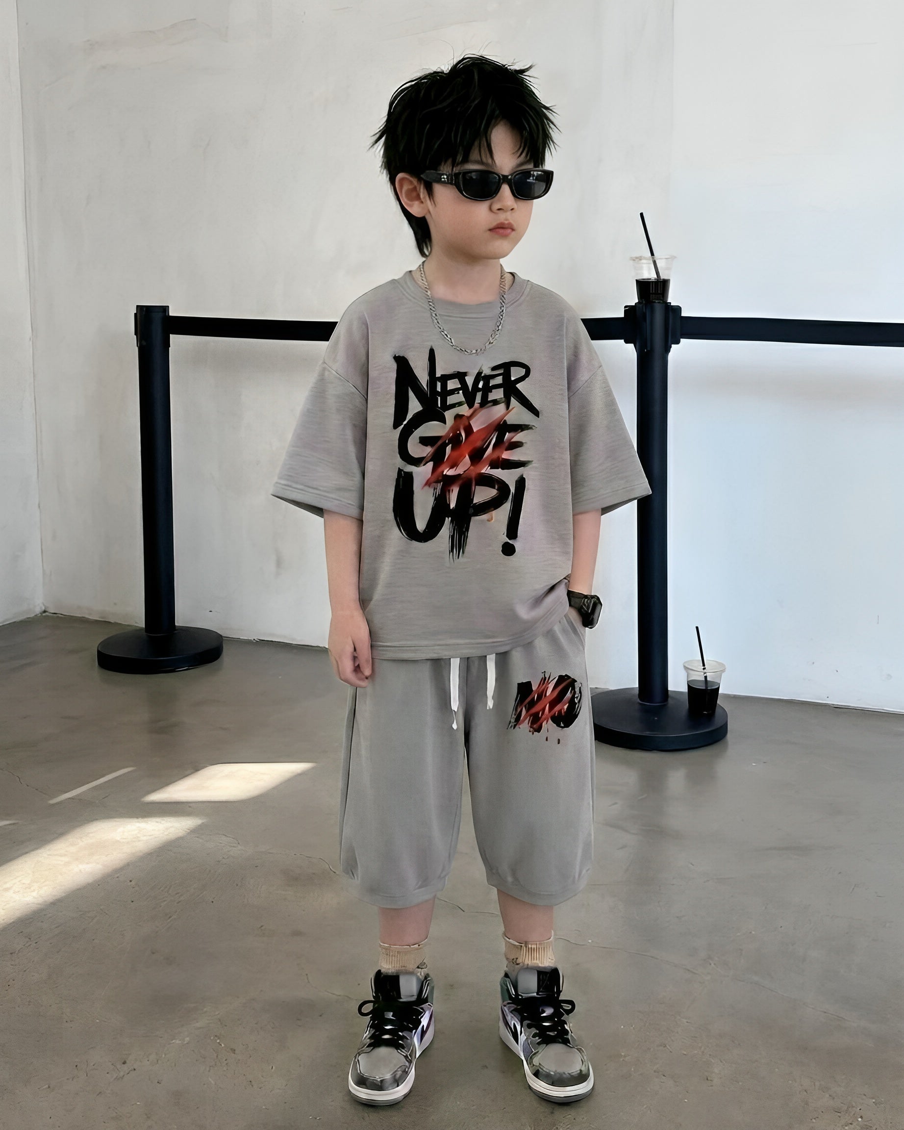 Baggy Suit Grey Give Up  Soft Cotton Jersey for Summer