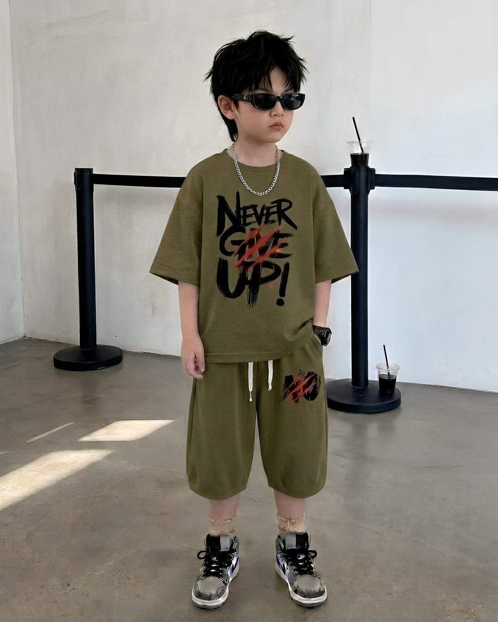 Baggy Suit Olive Green Give Up  Soft Cotton Jersey for Summer