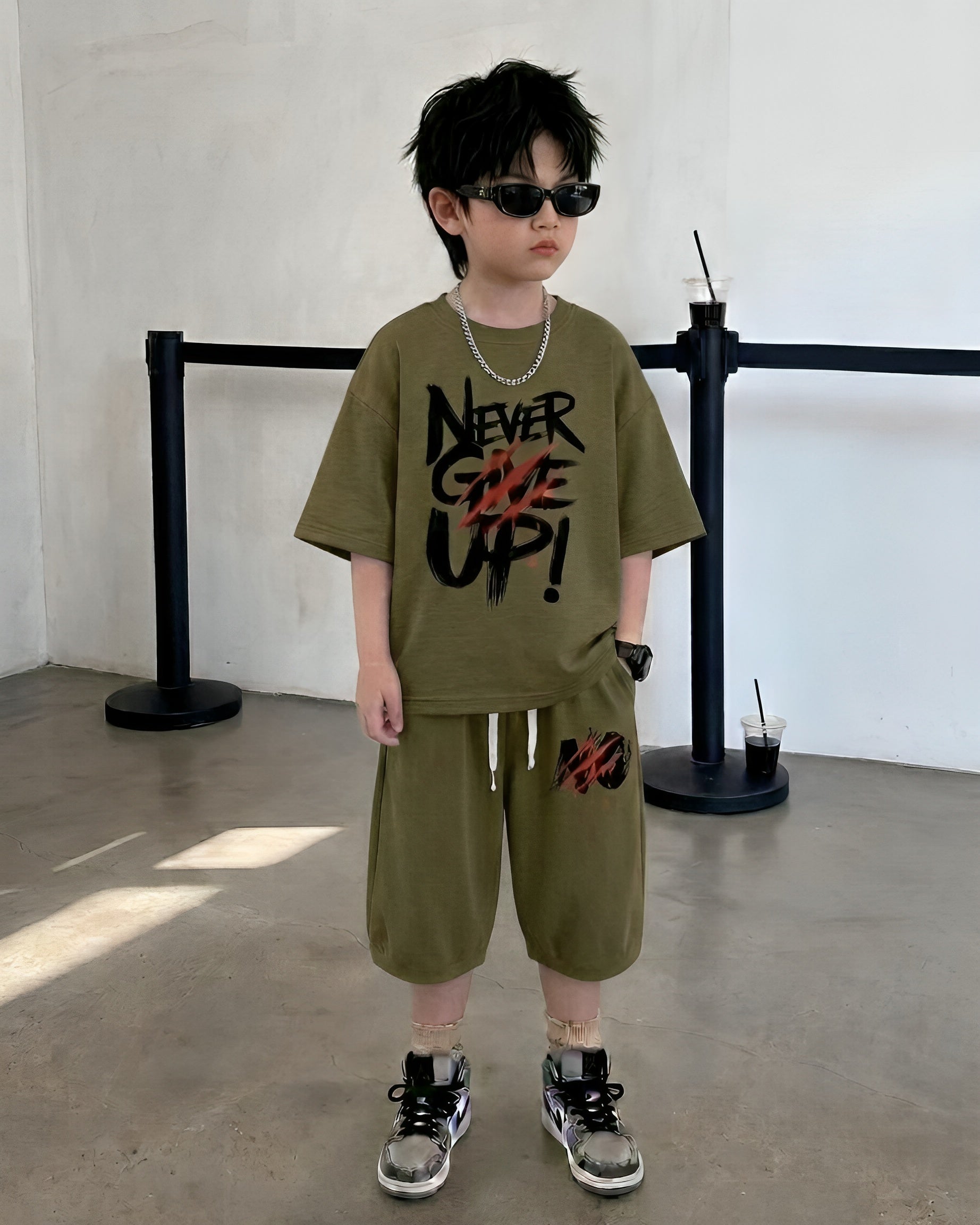 Baggy Suit Olive Green Give Up  Soft Cotton Jersey for Summer