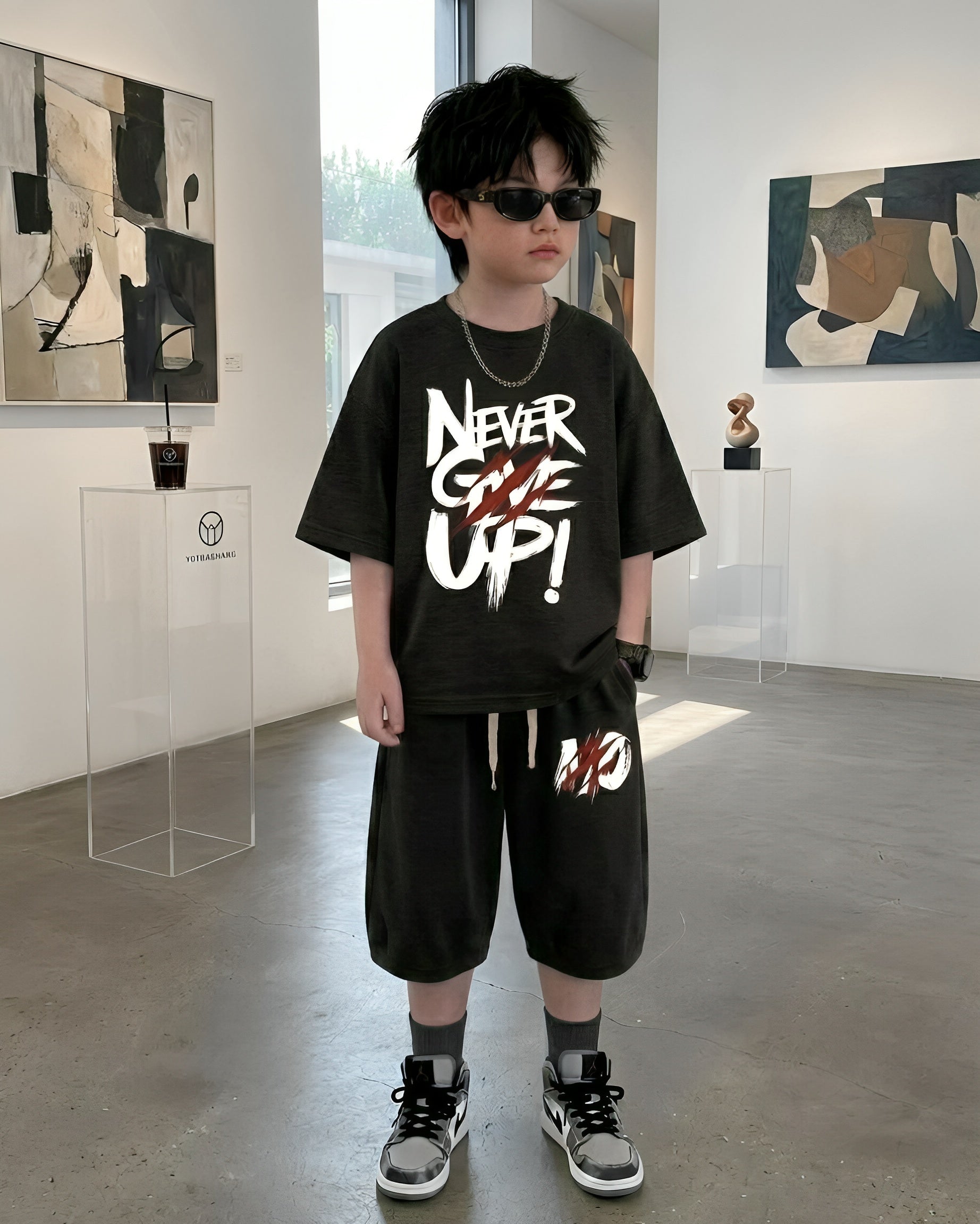 Baggy Suit Black Give Up  Soft Cotton Jersey for Summer