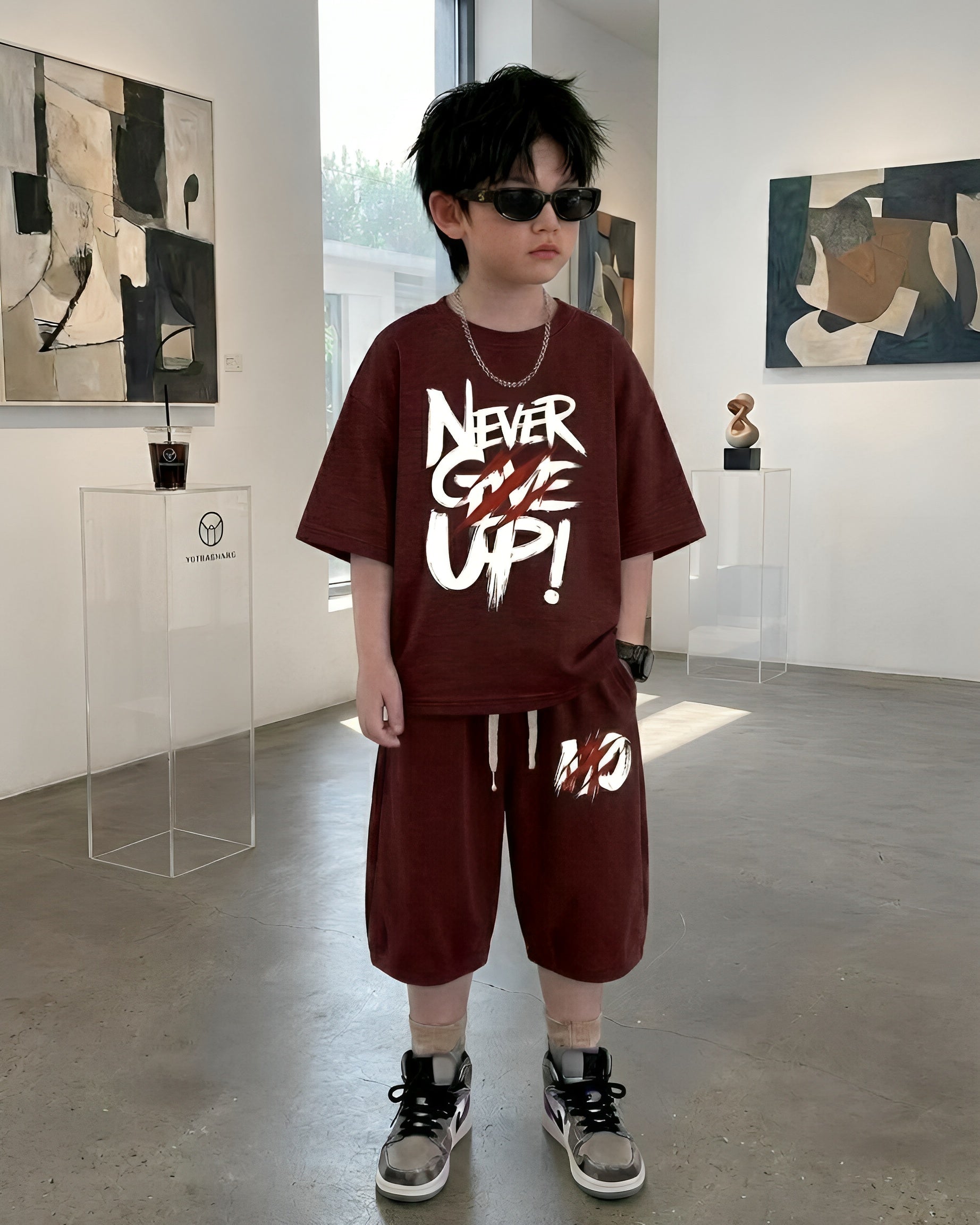 Baggy Suit Maroon Give Up  Soft Cotton Jersey for Summer