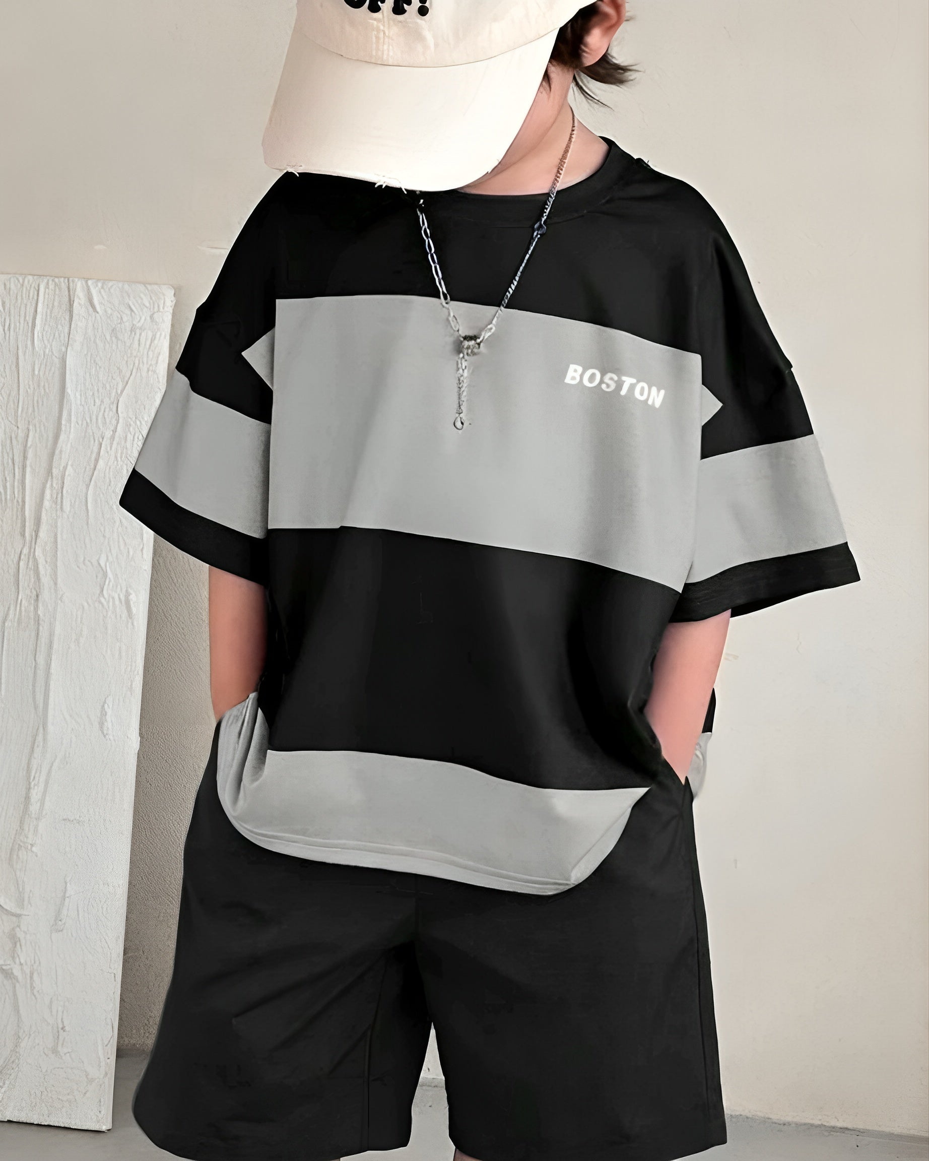 Baggy Suit Black & Grey Panel Soft Cotton Jersey for Summer
