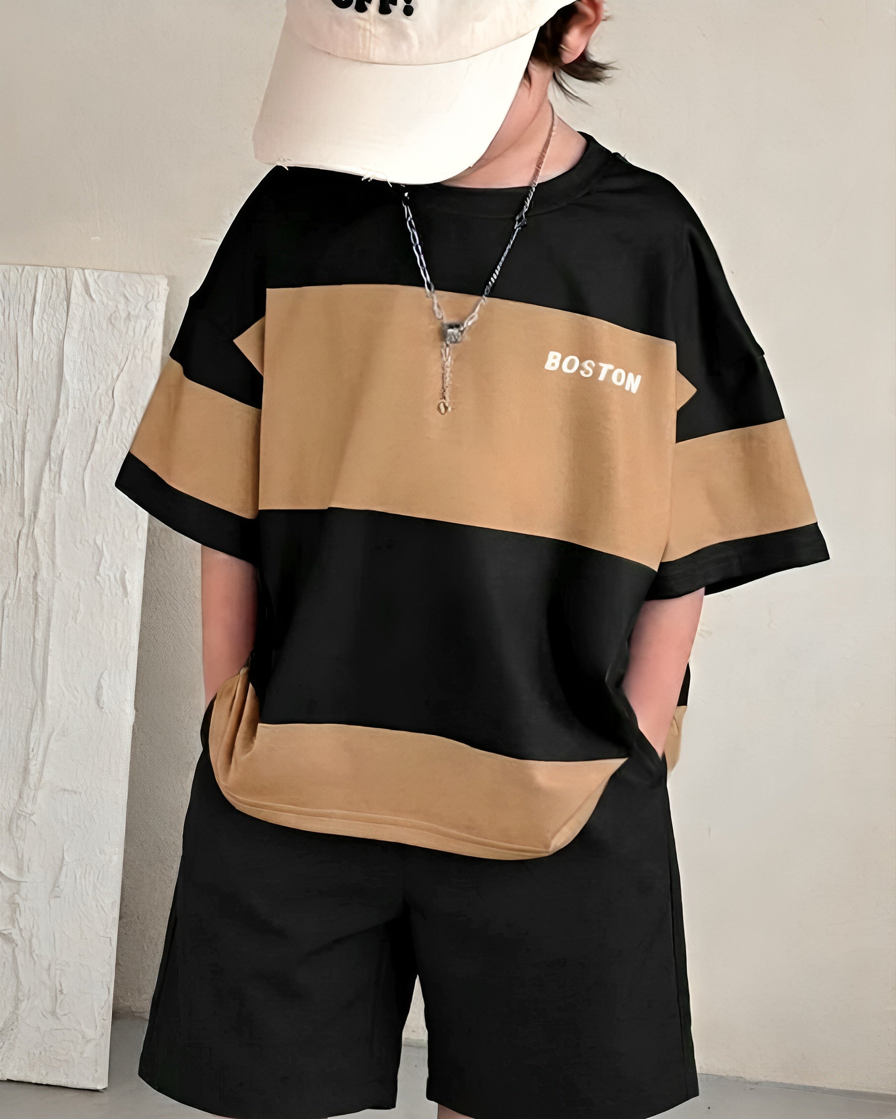 Baggy Suit Black & Camel Panel Soft Cotton Jersey for Summer