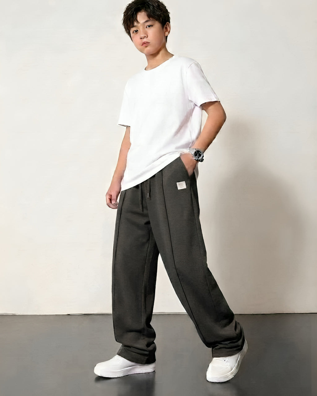 Baggy Fit Pleated Trouser Cotton Terry Charcoal Black