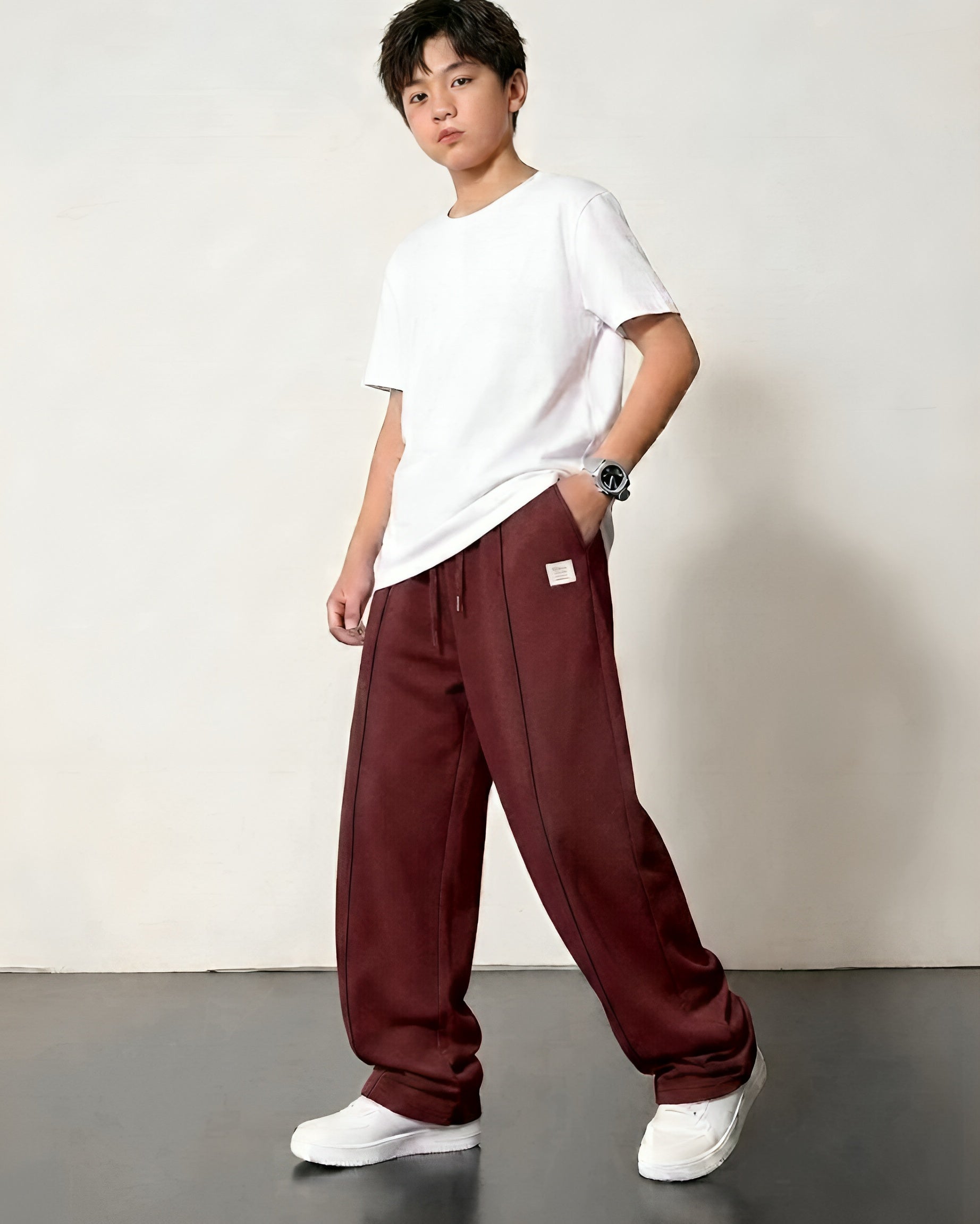 Baggy Fit Pleated Trouser Cotton Terry Maroon