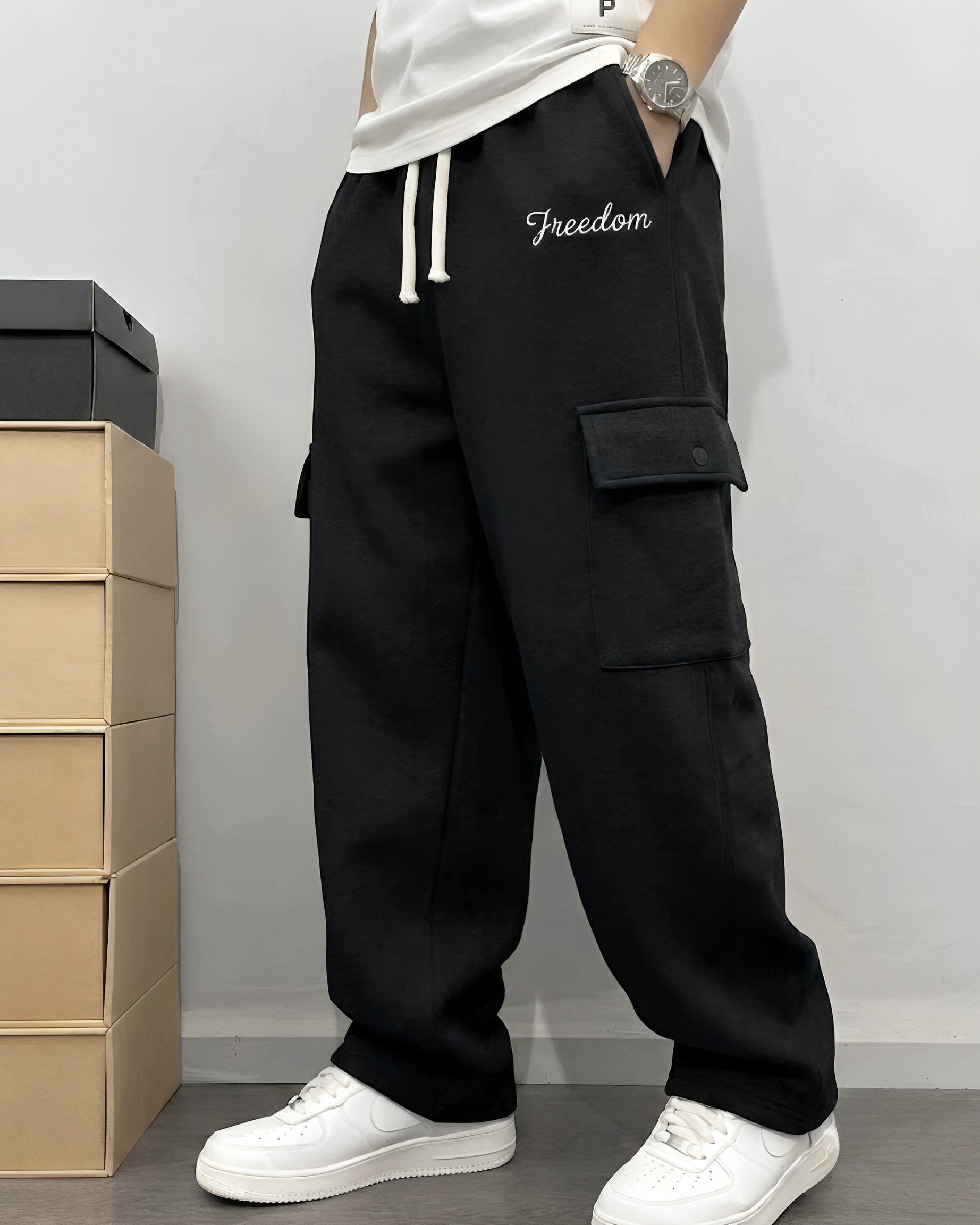 Relaxed Fit Cargo Trouser Cotton Terry Black