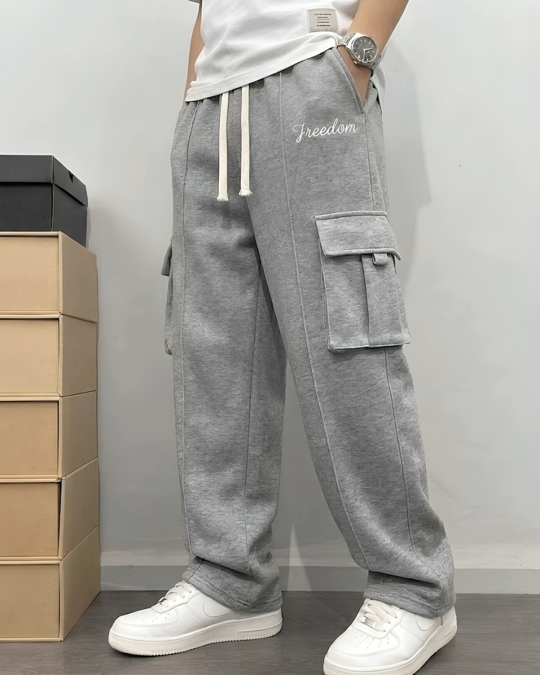 Relaxed Fit Cargo Trouser Cotton Terry Grey