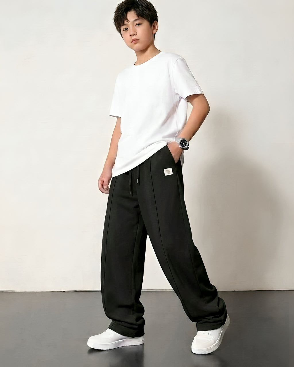 Baggy Fit Pleated Trouser Cotton Terry Black