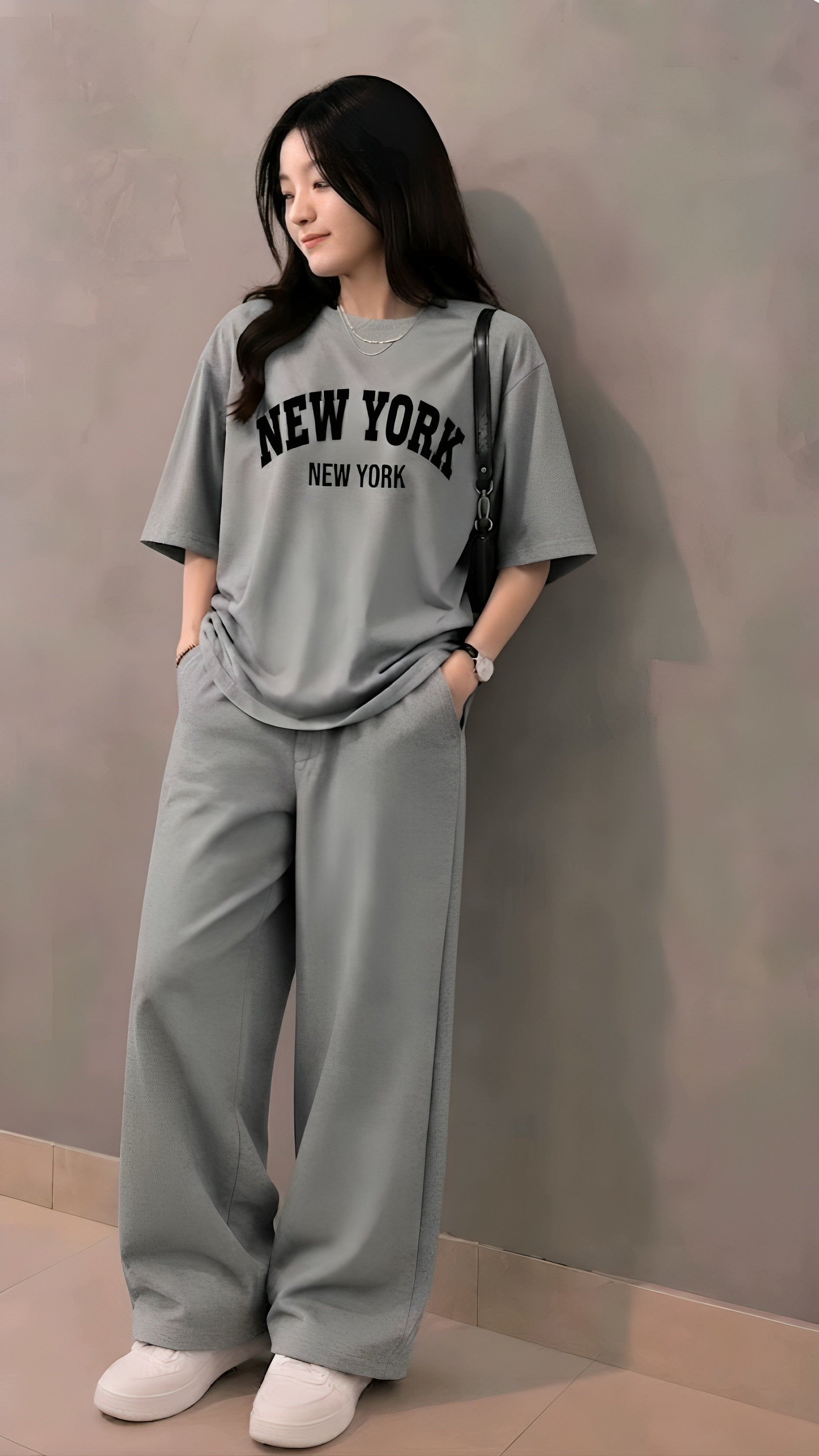 Baggy Suit Teen Girl New York Steel Grey Soft Cotton Jersey for Summer