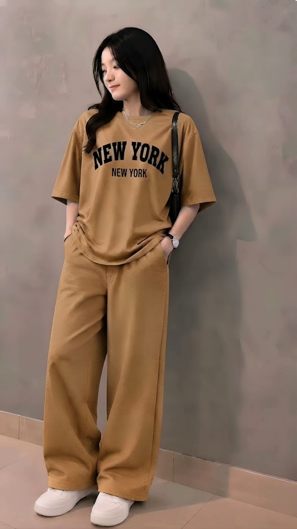 Baggy Suit Teen Girl New York Camel Soft Cotton Jersey for Summer