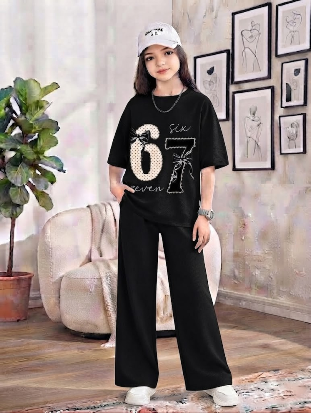 Baggy Suit Teen Girl 67 Black Soft Cotton Jersey for Summer