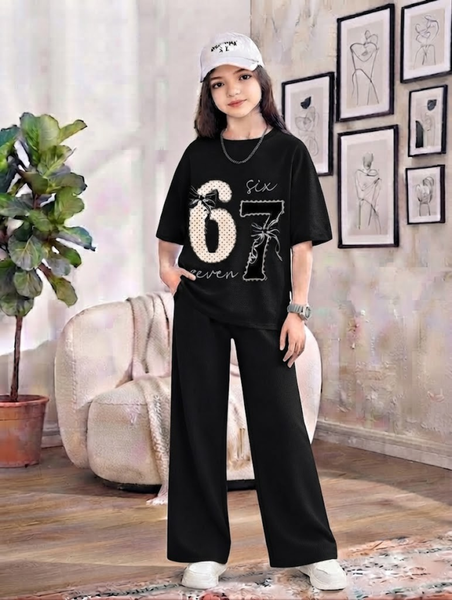Baggy Suit Teen Girl 67 Black Soft Cotton Jersey for Summer