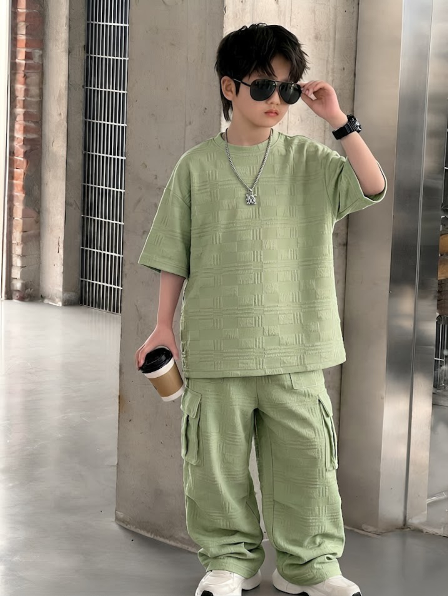 Baggy Cargo Suit Turkish Fabric Embossed Texture Sage Green