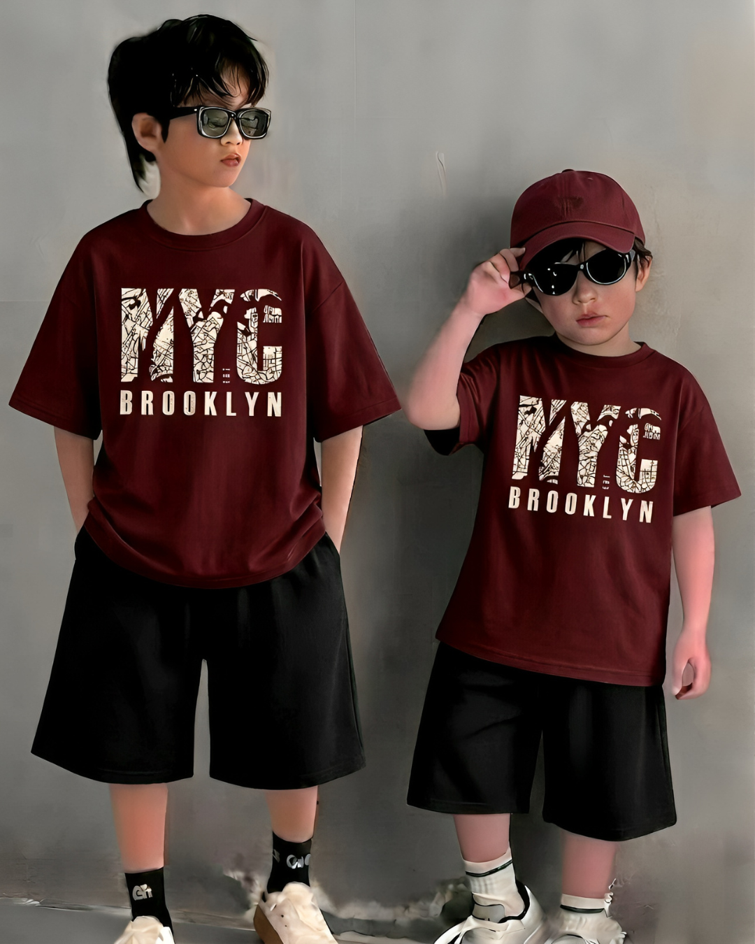 Baggy Suit NYC Maroon T-Shirt Black Nicker Soft Cotton Jersey for Summer