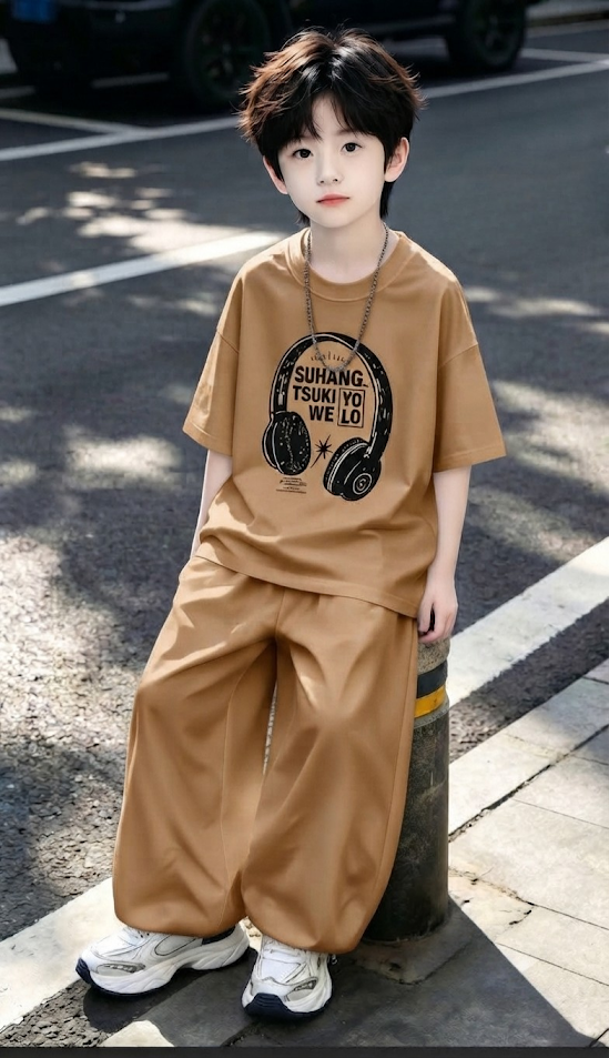 Baggy Suit Head Phone Camel Soft Cotton Jersey for Summer