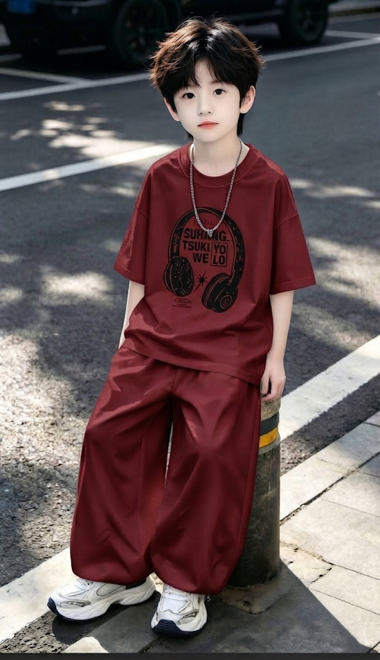 Baggy Suit Head Phone Maroon Soft Cotton Jersey for Summer