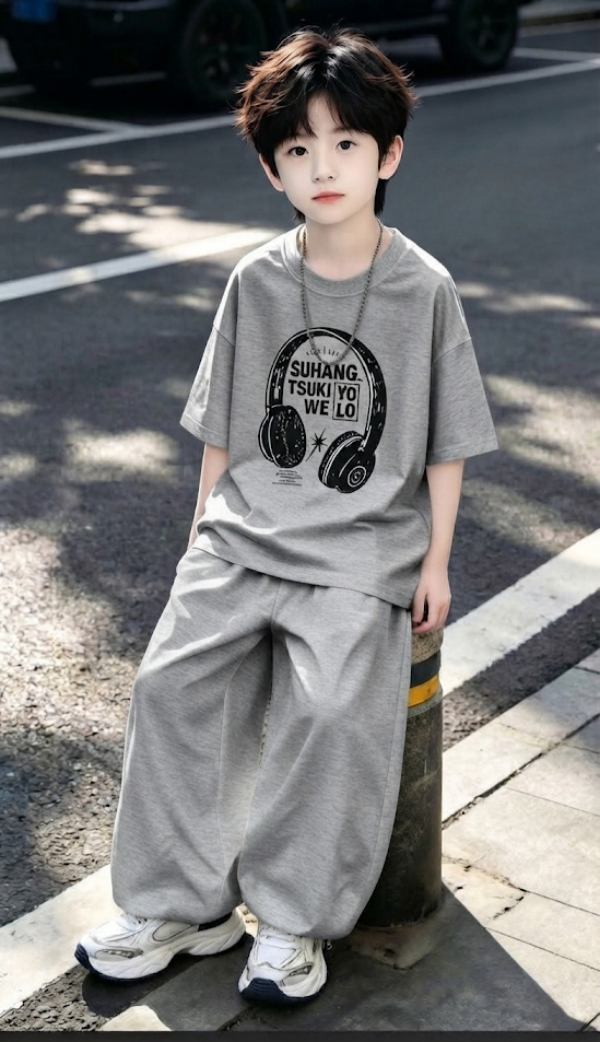 Baggy Suit Head Phone Grey Soft Cotton Jersey for Summer
