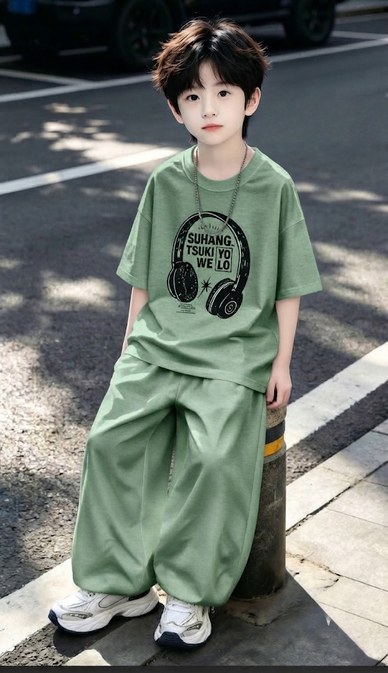 Baggy Suit Head Phone Sage Green Soft Cotton Jersey for Summer