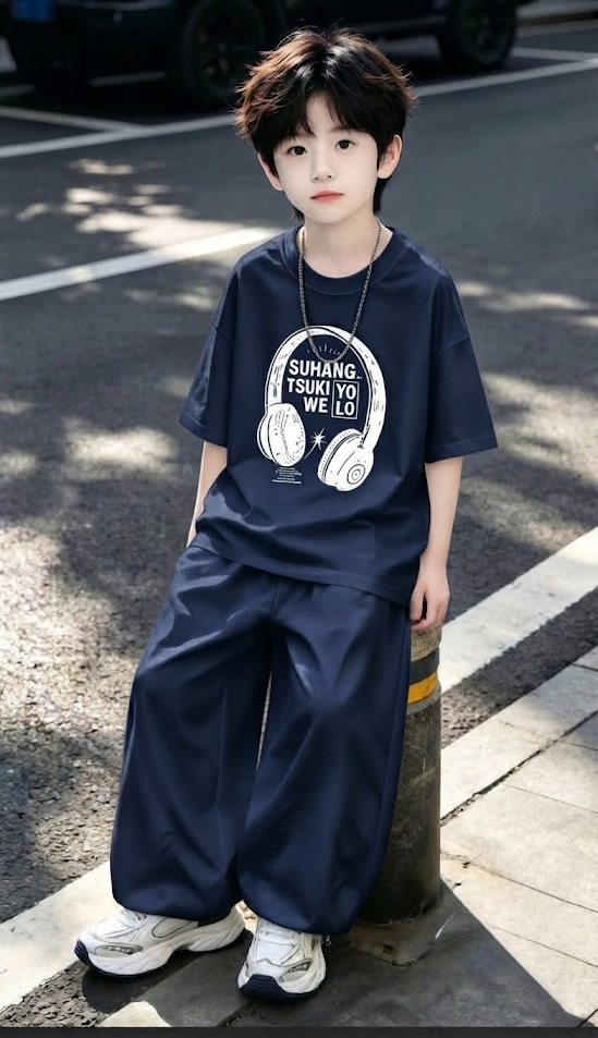 Baggy Suit Head Phone Navy Blue Soft Cotton Jersey for Summer