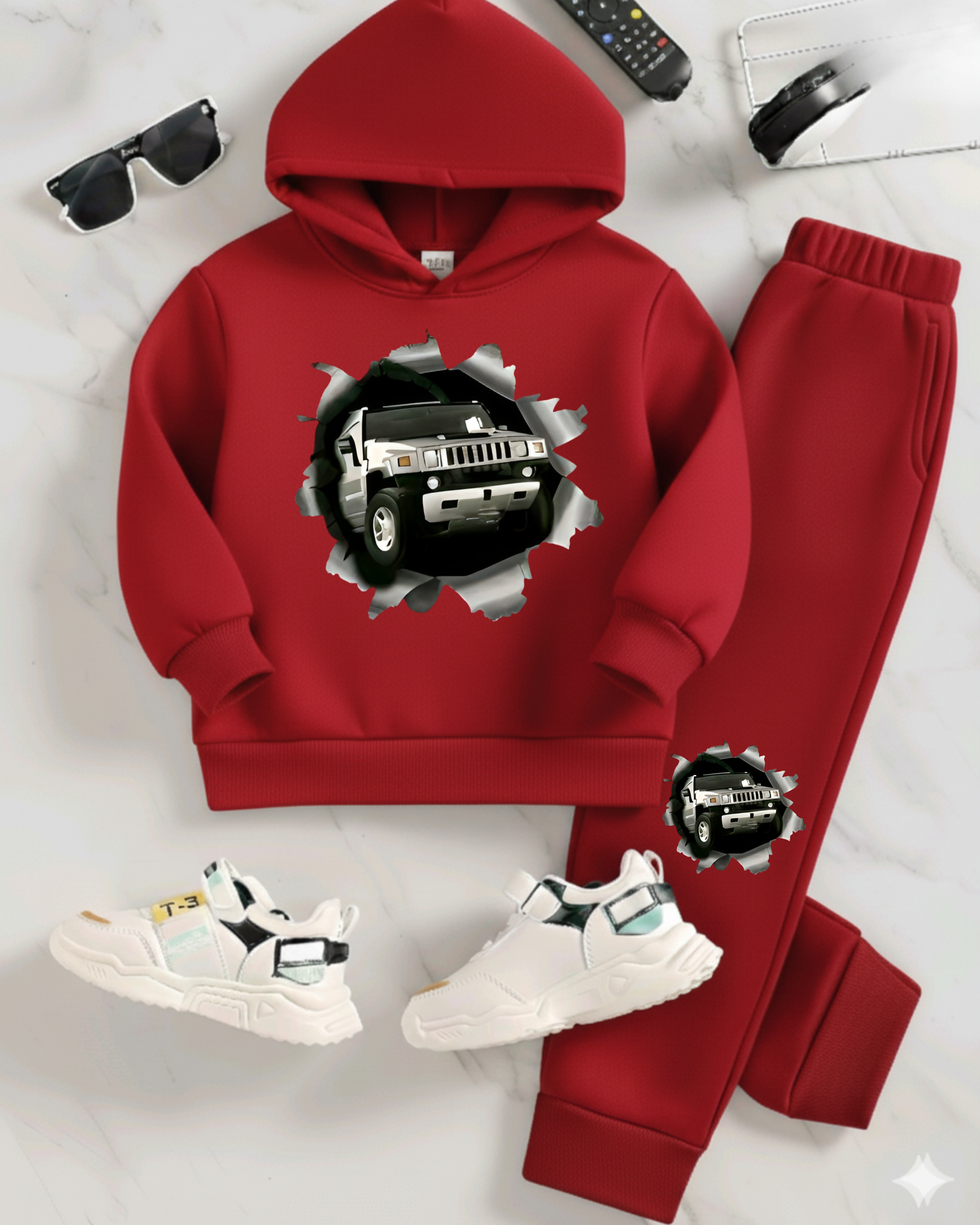 3D Car Red Soft fleece winter Track Suit
