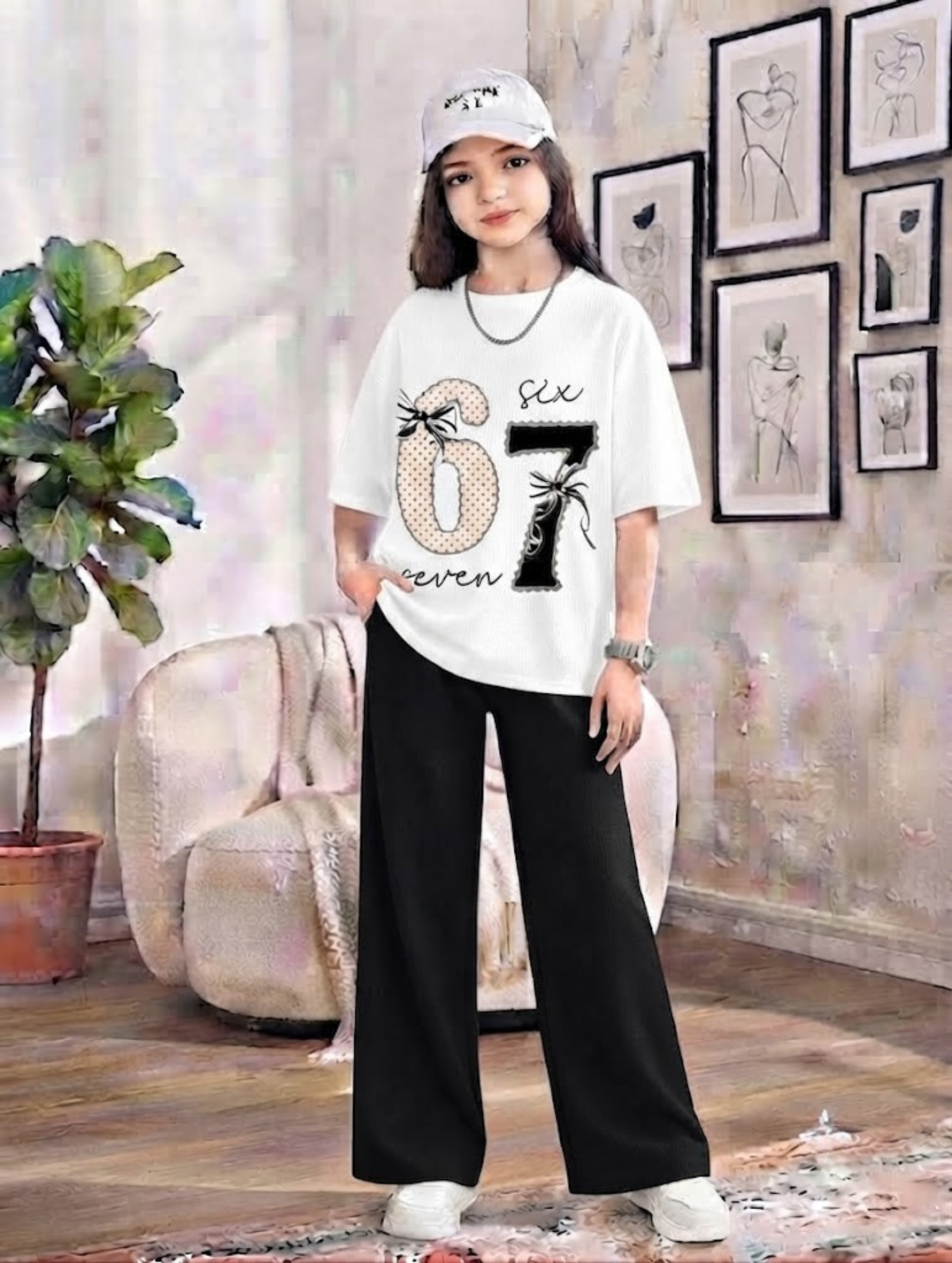 Baggy Suit Teen Girl 67 White Soft Cotton Jersey for Summer