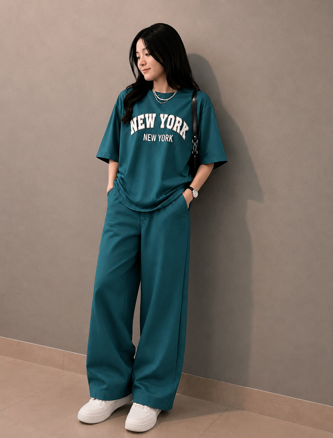 Baggy Suit Teen Girl New York Peacock Soft Cotton Jersey for Summer