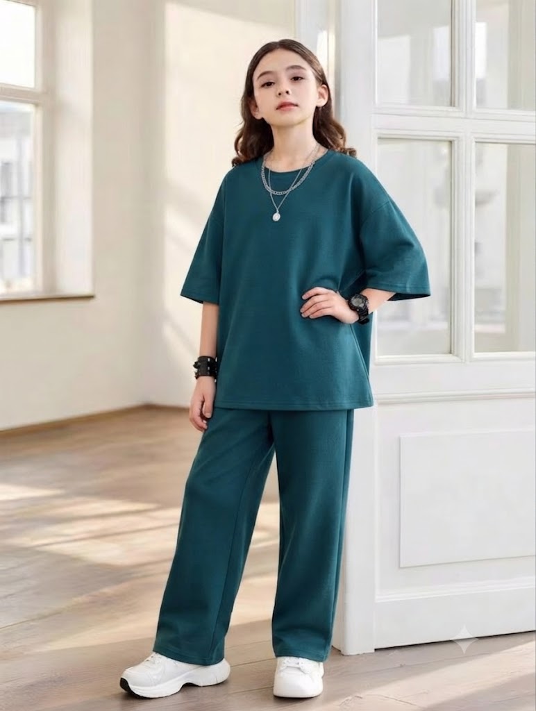 Baggy Suit Teen Girl Peacock Soft Cotton Jersey for Summer