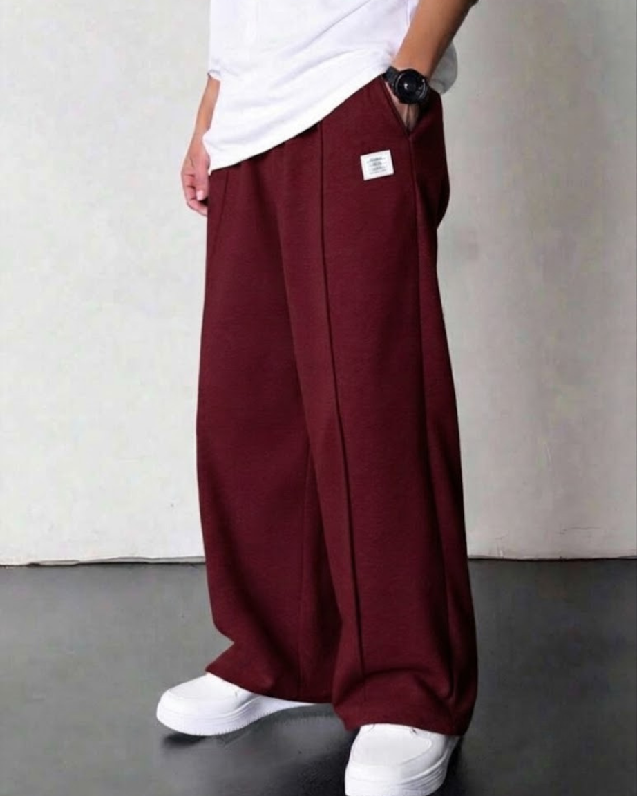 Relaxed Fit Pleated Trouser Cotton Terry Maroon