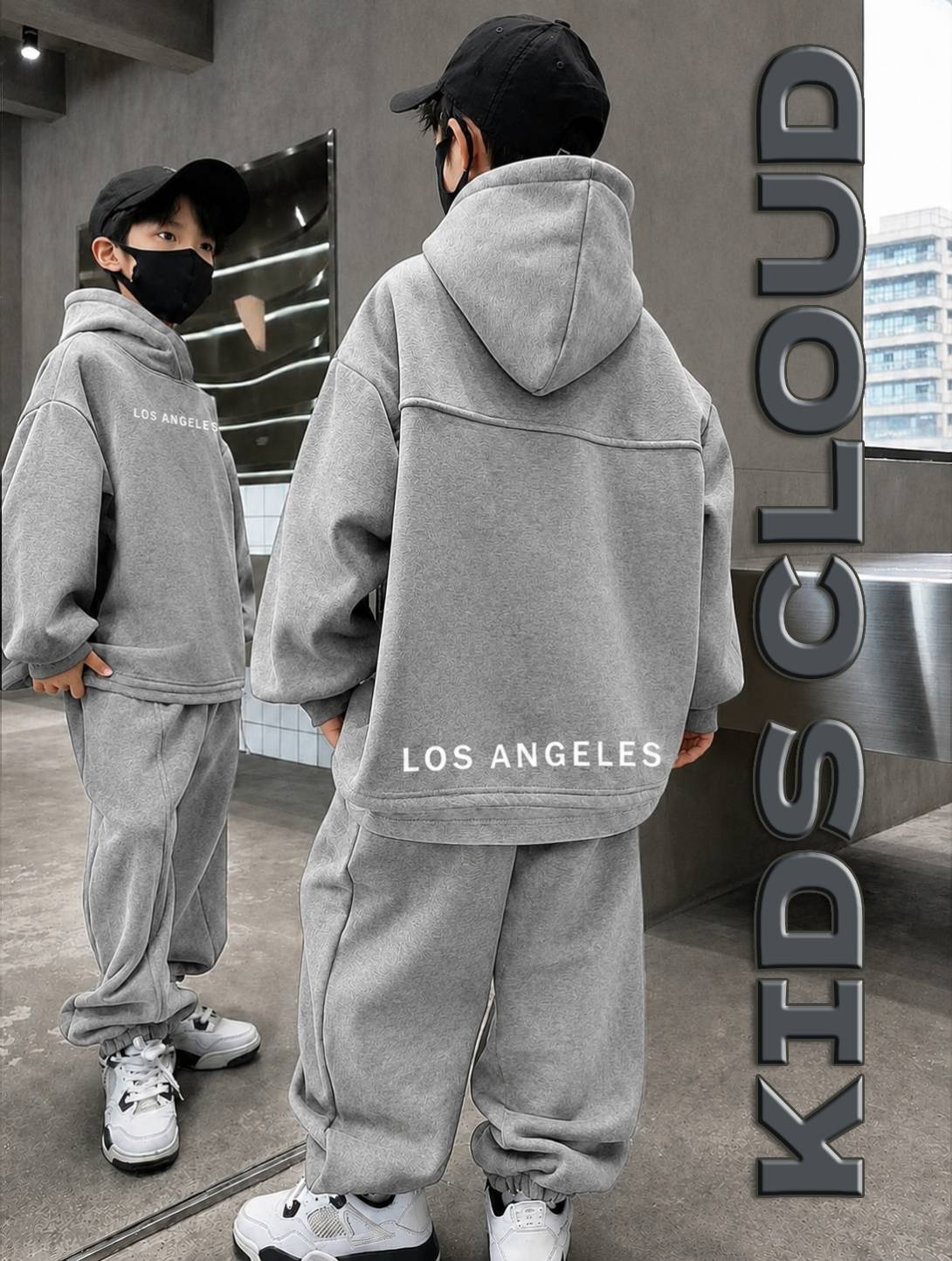 Kids Baggy Suit Relaxed Fit Los Angeles Soft Cotton Fleece Heather Grey for Winter