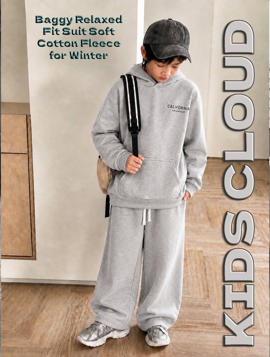 Kids Baggy Suit Relaxed Fit California Soft Cotton Fleece Heather Grey for Winter