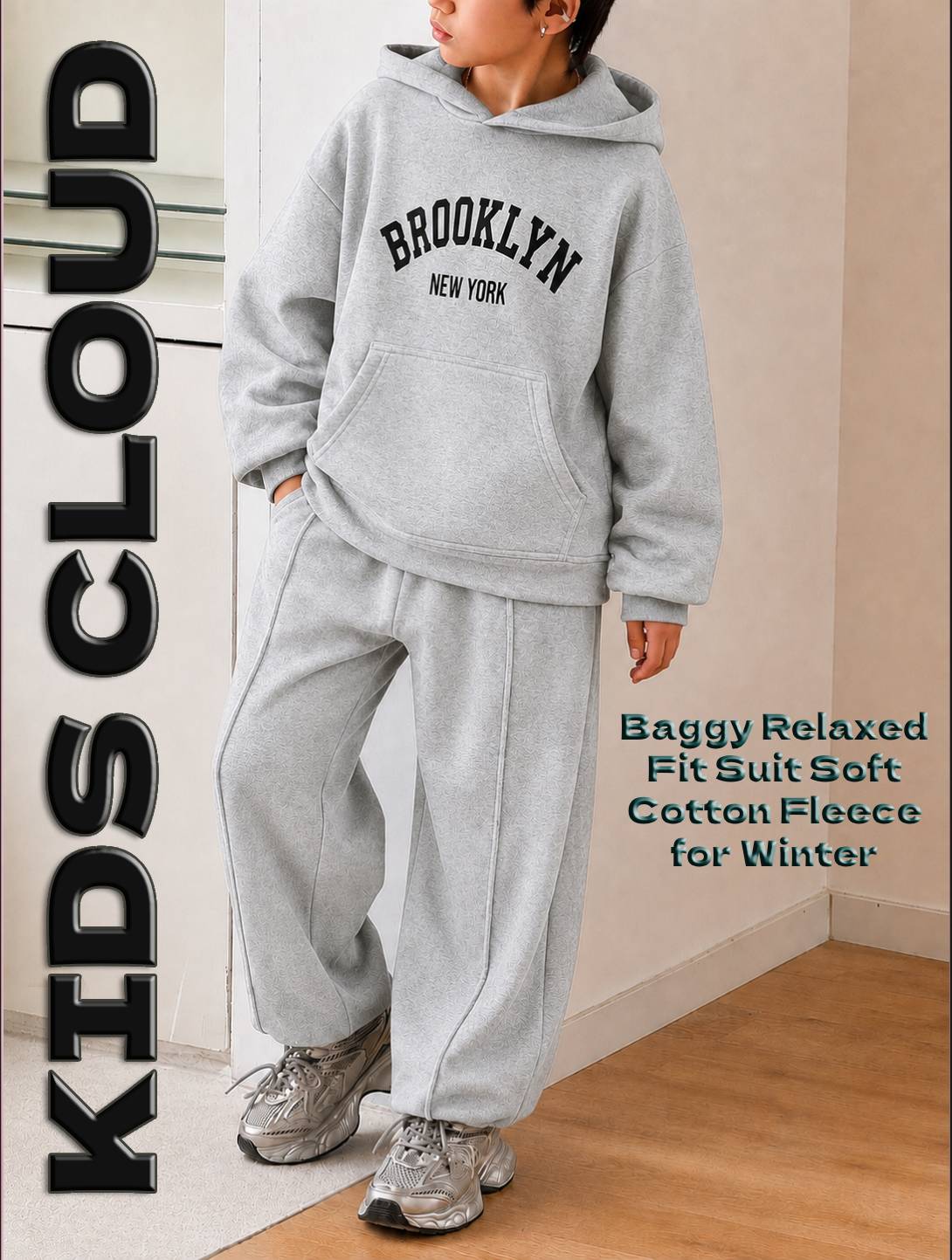 Kids Baggy Suit Relaxed Fit Brooklyn Soft Cotton Fleece Heather Grey for Winter