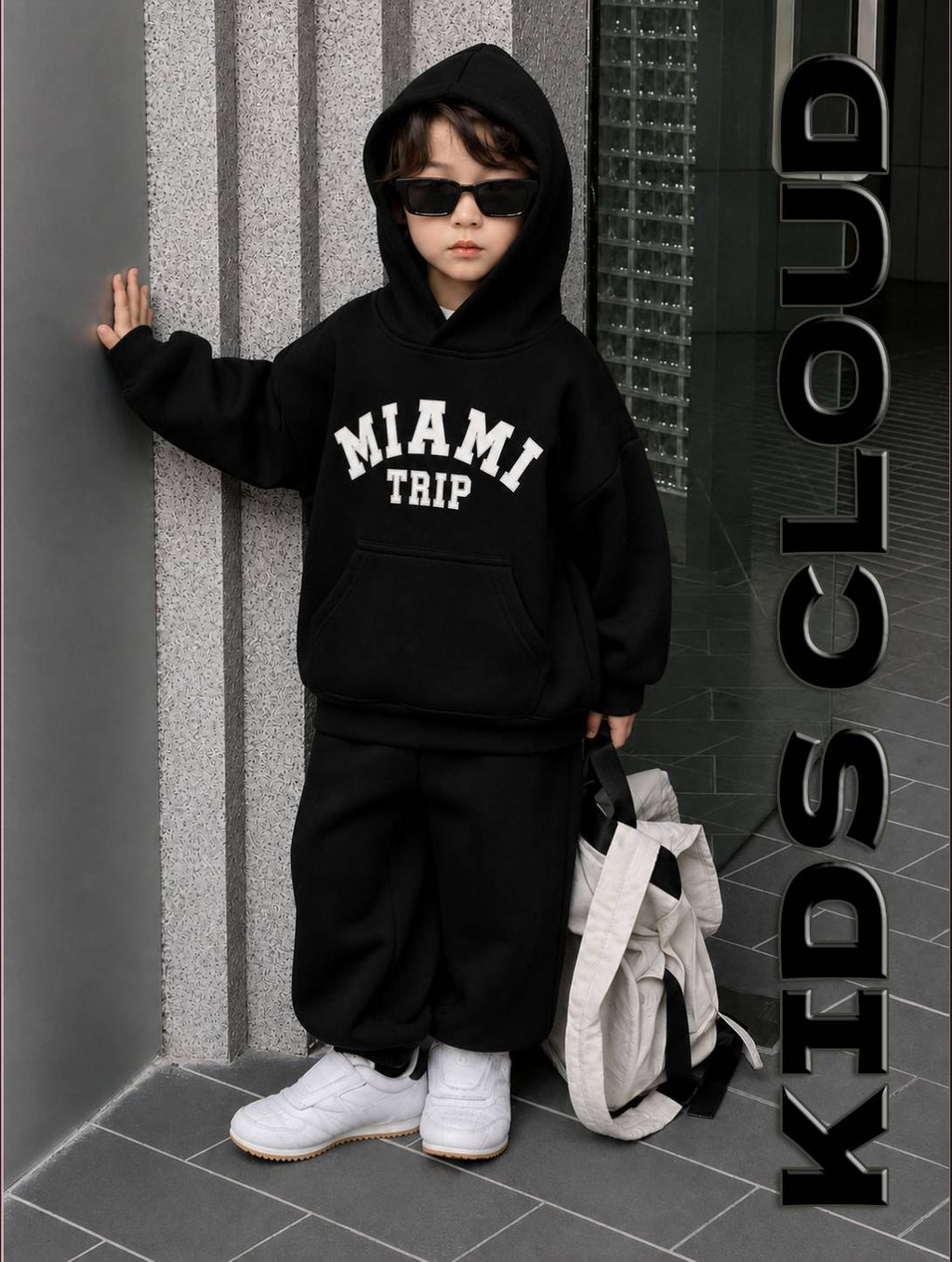 Kids Baggy Suit Relaxed Fit Miami Soft Cotton Fleece Black for Winter