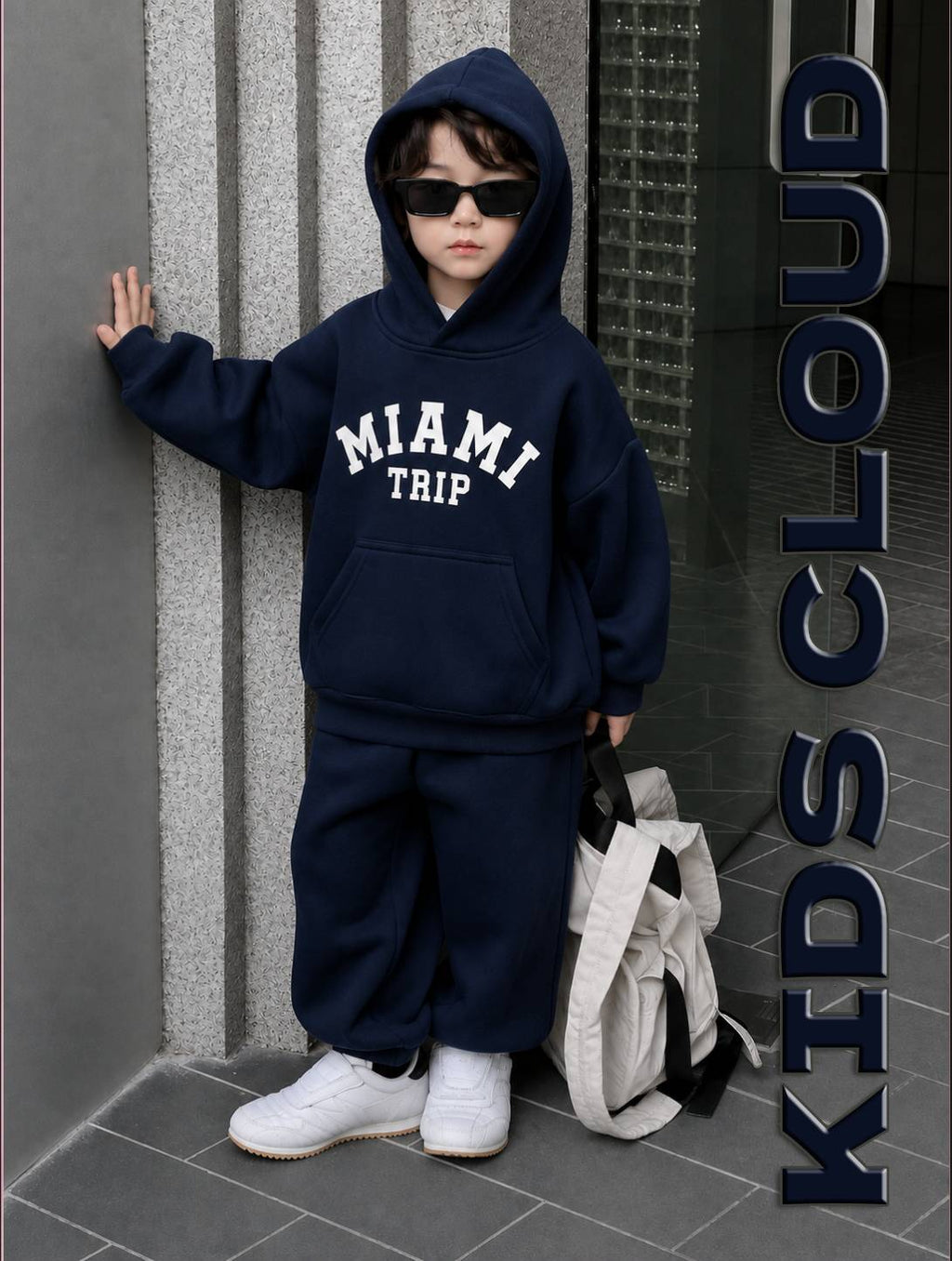 Kids Baggy Suit Relaxed Fit Miami Soft Cotton Fleece navy Blue for Winter