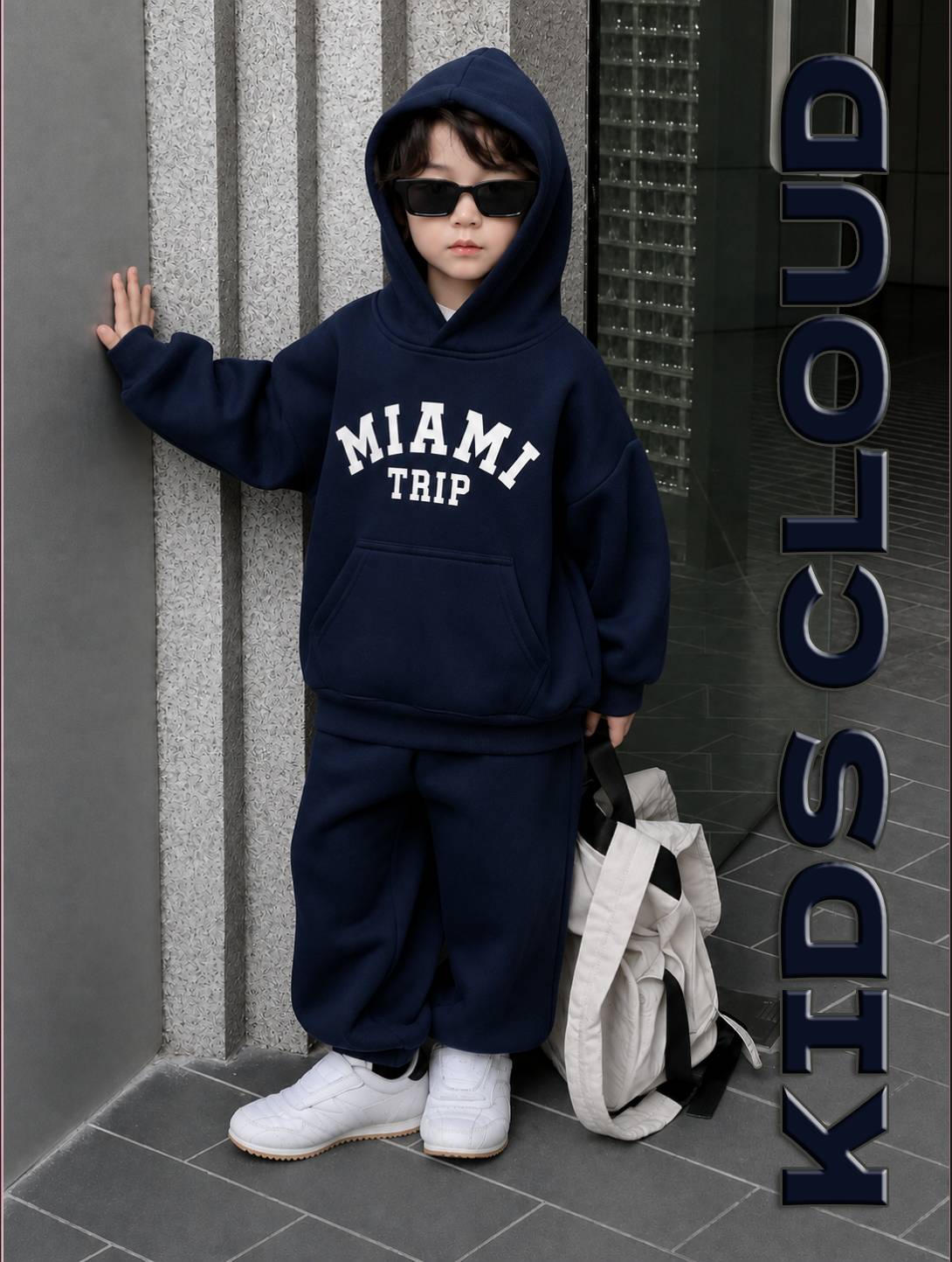 Kids Baggy Suit Relaxed Fit Miami Soft Cotton Fleece navy Blue for Winter