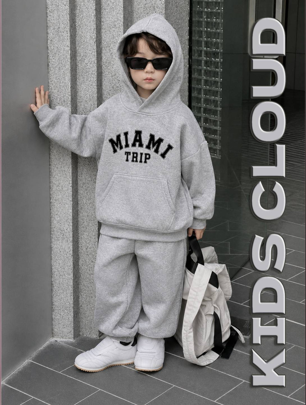 Kids Baggy Suit Relaxed Fit Miami Soft Cotton Fleece Heather Grey for Winter
